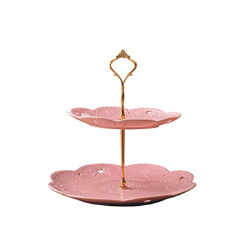 KingDao 2 tier Ceramic Cake Plate Stand Porcelain Plates Cupcake Stand Tower Fruite Dessert Tray Sta...