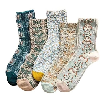 MeganJDesigns 5-Pack Cotton Floral Socks for Women & Men - Cozy, Breathable