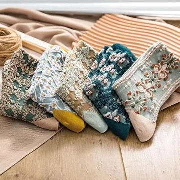 MeganJDesigns Cotton Floral Socks 5-Pack Cozy Breathable