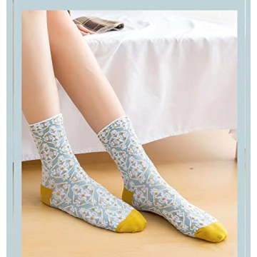 MeganJDesigns Cotton Floral Socks 5-Pack Cozy Breathable