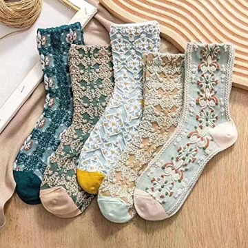 MeganJDesigns Cotton Floral Socks 5-Pack Cozy Breathable