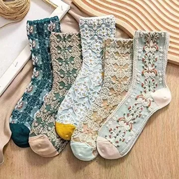 MeganJDesigns Cotton Floral Socks 5-Pack Cozy Breathable