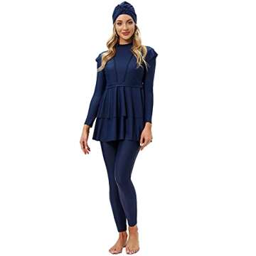 Ababalaya Fully Covered Swimsuits 3 Pieces Full Covered Burkini Swimwear with Swimming Cap