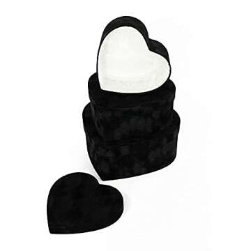 UNIKPACKAGING Premium Quality Heart Shaped Velvet Flower Boxes, SET OF 3, Gift Boxes for Luxury Flower and Gift Arrangements, with Lids, (Black)