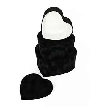 UNIKPACKAGING Premium Quality Heart Shaped Velvet Flower Boxes, SET OF 3, Gift Boxes for Luxury Flower and Gift Arrangements, with Lids, (Black)