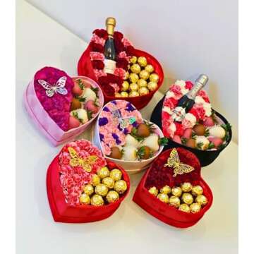 UNIKPACKAGING Premium Quality Heart Shaped Velvet Flower Boxes, SET OF 3, Gift Boxes for Luxury Flower and Gift Arrangements, with Lids, (Black)