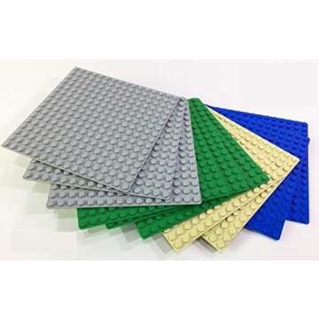 Brick Loot Toy Brick Compatible 5 X 5 in. Baseplates for Toy Model Construction Sets - 16x16 Variety Base Plate - Fits All Major Brands - Grey, Green, Blue, and Tan (10-Pack)