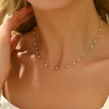 NONAMOIS Gold Chain Necklace for Women Dainty Gold Thin Enamel White Beaded Necklace Simple Gold Boho Bridal Jewelry