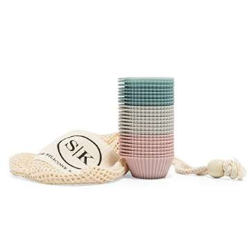 Silicone Kitchen Reusable Silicone Baking Cups - Eco-Friendly Muffin Liners, 24 Pack in Pink, Gray &...