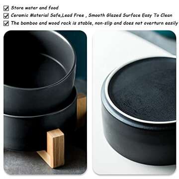 Petygooing Ceramic Dog Bowl Set with Stand,Black Cat Dog Food and Water Bowl,Small Dog Bowls - Anti -Slip Set of 2 Cat Dog Bowls-Dog Food Bowls- Dog Bowls Small Size Dog (13.5OZ/5.1 in)