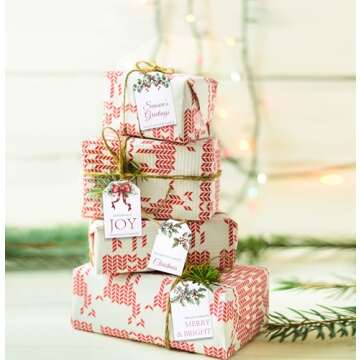 100 Count Christmas Gift Tags with Ribbon Tie Strings 4 Design Greenery Personalized Name Tag Labels...