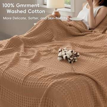 PHF 100% Cotton Waffle Weave Blanket Queen Size, Soft Lightweight Breathable Cozy Blankets for Bed, ...