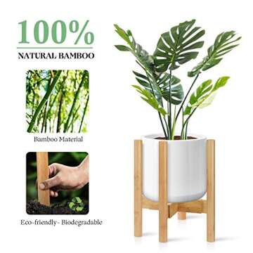 Redriver Adjustable Plant Stand: Bamboo Mid Century Modern Plant Holder - Indoor Planter Fits Medium and Large Pots Sizes 8,9,10,11,12 inch