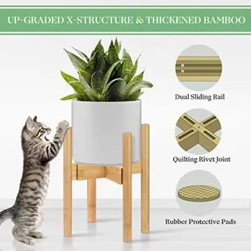Redriver Adjustable Plant Stand: Bamboo Mid Century Modern Plant Holder - Indoor Planter Fits Medium and Large Pots Sizes 8,9,10,11,12 inch