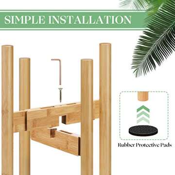Redriver Adjustable Plant Stand: Bamboo Mid Century Modern Plant Holder - Indoor Planter Fits Medium and Large Pots Sizes 8,9,10,11,12 inch
