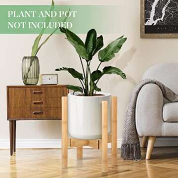 Redriver Adjustable Plant Stand: Bamboo Mid Century Modern Plant Holder - Indoor Planter Fits Medium and Large Pots Sizes 8,9,10,11,12 inch