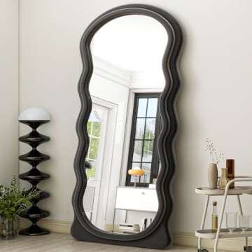 GLSLAND 71" x 30" Irregular Full Length Mirror with Flannel Wrapped Wooden Frame - Extra Large Full Mirror for Hanging or Leaning Against Wall in Cloakroom, Bedroom, Living Room, Black