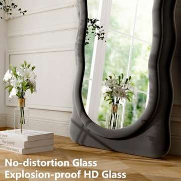 GLSLAND 71" x 30" Irregular Full Length Mirror with Flannel Wrapped Wooden Frame - Extra Large Full Mirror for Hanging or Leaning Against Wall in Cloakroom, Bedroom, Living Room, Black
