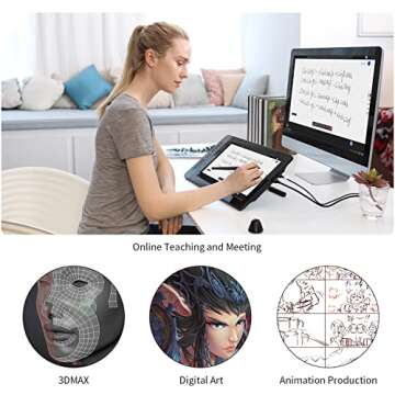 Drawing Tablet with Screen GAOMON PD1560 Drawing Monitor Art Tablet with Adjustable Stand, 10 Shortcut Keys, 15.6-inch Graphics Tablet for Mac, Windows PC