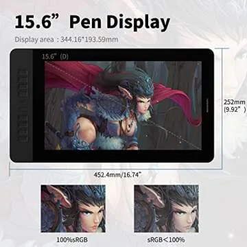 Drawing Tablet with Screen GAOMON PD1560 Drawing Monitor Art Tablet with Adjustable Stand, 10 Shortcut Keys, 15.6-inch Graphics Tablet for Mac, Windows PC