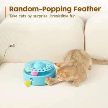 Potaroma Cat Toys 3-in-1 Automatic Interactive Kitten Toy, Fluttering Butterfly, Random Moving Ambush Feather, Track Balls, Dual Power Supplies, USB Powered, Indoor Exercise Cat Kicker (Blue)