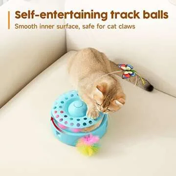 Potaroma Cat Toys 3-in-1 Automatic Interactive Kitten Toy, Fluttering Butterfly, Random Moving Ambush Feather, Track Balls, Dual Power Supplies, USB Powered, Indoor Exercise Cat Kicker (Blue)