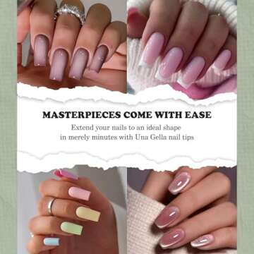 UNA GELLA Square Fake Nails 504pcs Square Gel Nail Tips Clear Press on Nails Pre-shape for Full Cove...