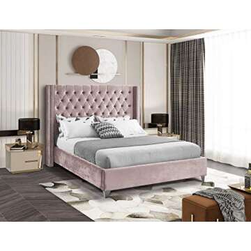 Meridian Furniture Aiden Collection Modern | Contemporary Velvet Upholstered Bed with Deep Button Tu...