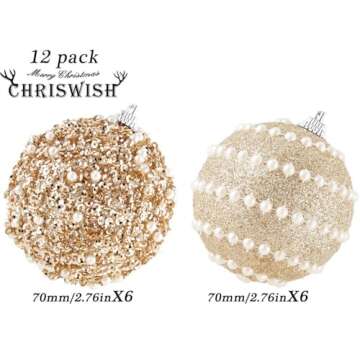 ChrisWish Light Gold Christmas Ball Ornaments, Christmas Ball Decorations Shatterproof Plastic Hangi...