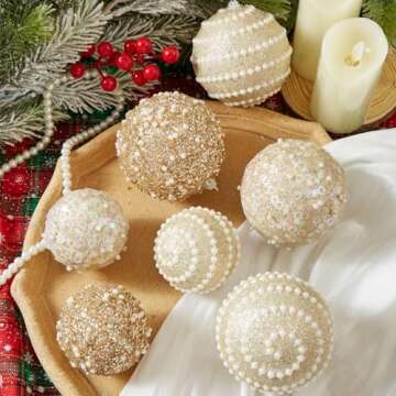 ChrisWish Light Gold Christmas Ball Ornaments, Christmas Ball Decorations Shatterproof Plastic Hanging Pearl Balls for Holiday Party(70mm/2.76", 12ct)