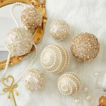 ChrisWish Light Gold Christmas Ball Ornaments, Christmas Ball Decorations Shatterproof Plastic Hanging Pearl Balls for Holiday Party(70mm/2.76", 12ct)