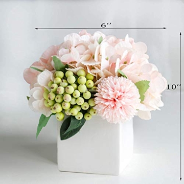 LADADA Pink Artificial Hydrangea in Ceramic Vase | Home Decor
