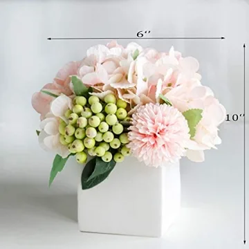 LADADA Pink Artificial Hydrangea in Ceramic Vase | Home Decor