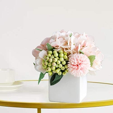 LADADA Pink Artificial Hydrangea in Ceramic Vase | Home Decor
