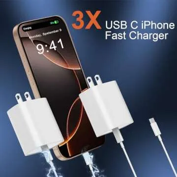 iPhone 16 15 Charger Fast Charging, 20W iPhone 16 15 Pro Max USB C Fast Charger Block with 10FT Long...