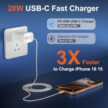 iPhone 16 15 Charger Fast Charging, 20W iPhone 16 15 Pro Max USB C Fast Charger Block with 10FT Long Type C Fast Charging Cable Cord for iPhone 16/16 Pro/16 Pro Max/15/15 Pro/15 Pro Max,Samsung Galaxy