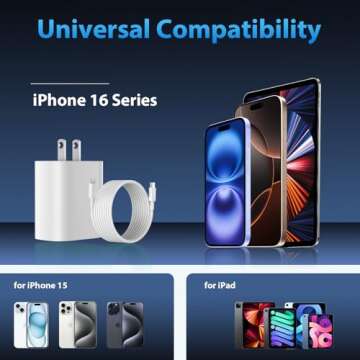 iPhone 16 15 Charger Fast Charging, 20W iPhone 16 15 Pro Max USB C Fast Charger Block with 10FT Long Type C Fast Charging Cable Cord for iPhone 16/16 Pro/16 Pro Max/15/15 Pro/15 Pro Max,Samsung Galaxy