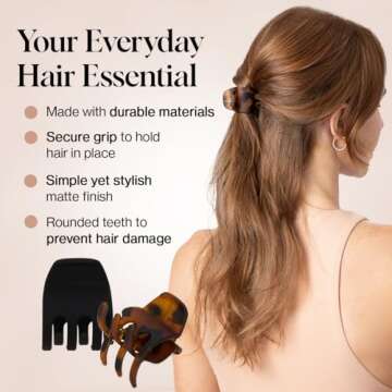 Kitsch Eco-Friendly Medium Claw Clips - Cute & Stylish Short Hair Accessories for Women, Girls | Ideal Size for Any Hairstyles, 2pcs (Black & Tortoise)