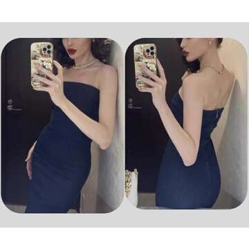 XPONNI Denim Maxi Dress Y2k Denim Tube Dress Strapless Denim Bodycon Dress Jean Dresses Denim Dresses for Women 2023 (L,Large)