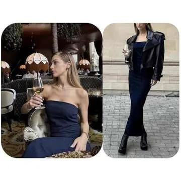 XPONNI Denim Maxi Dress Y2k Denim Tube Dress Strapless Denim Bodycon Dress Jean Dresses Denim Dresses for Women 2023 (L,Large)