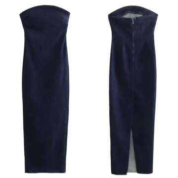 XPONNI Denim Maxi Dress Y2k Denim Tube Dress Strapless Denim Bodycon Dress Jean Dresses Denim Dresses for Women 2023 (L,Large)
