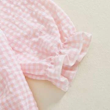 Newborn Baby Girls Valentines day Clothes Long Sleeve Doll Collar Smocked Heart Embroidery Plaid Bubble Romper Outfit (Pink, 6-12 Months)