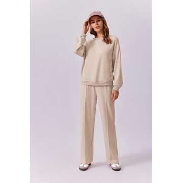 PINSPARK Track Suits For Women Set Fall Long Sleeve Sweatshirt Straight Leg With Pockets Loungewear Set Casual Airport Outfit 2024 Apricot S