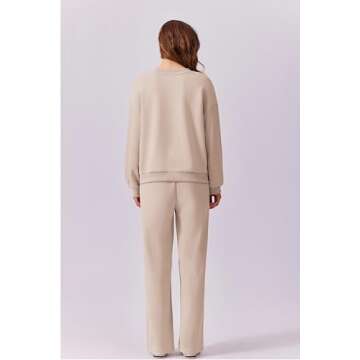 PINSPARK Track Suits For Women Set Fall Long Sleeve Sweatshirt Straight Leg With Pockets Loungewear Set Casual Airport Outfit 2024 Apricot S