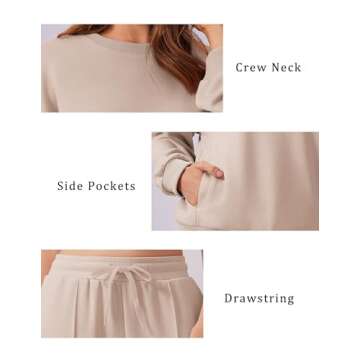 PINSPARK Track Suits For Women Set Fall Long Sleeve Sweatshirt Straight Leg With Pockets Loungewear Set Casual Airport Outfit 2024 Apricot S