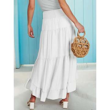 ANRABESS Women Summer Maxi Skirt Elastic High Waist Flowy Boho Casual Tiered Aline Long Beach Skirts 2024 Trendy Outfits White Large