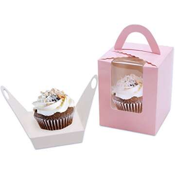EUSOAR 50pcs Pink Cupcake Boxes with Handles - Perfect for Parties