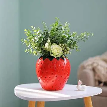 Vintage Inspired Strawberry Vase, Decorative Ceramic Vase Unique Home Decoration Vase Ornament, Suitable for Living Room, Kitchen, Garden,Strawberry