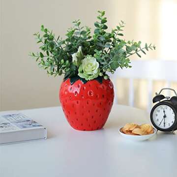 Vintage Inspired Strawberry Vase, Decorative Ceramic Vase Unique Home Decoration Vase Ornament, Suitable for Living Room, Kitchen, Garden,Strawberry
