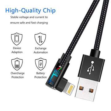 Extra Long Durable Charging Cable, 3 Pack 10ft USB A to 90 Degree Aluminum Alloy Charging Cord Compa...